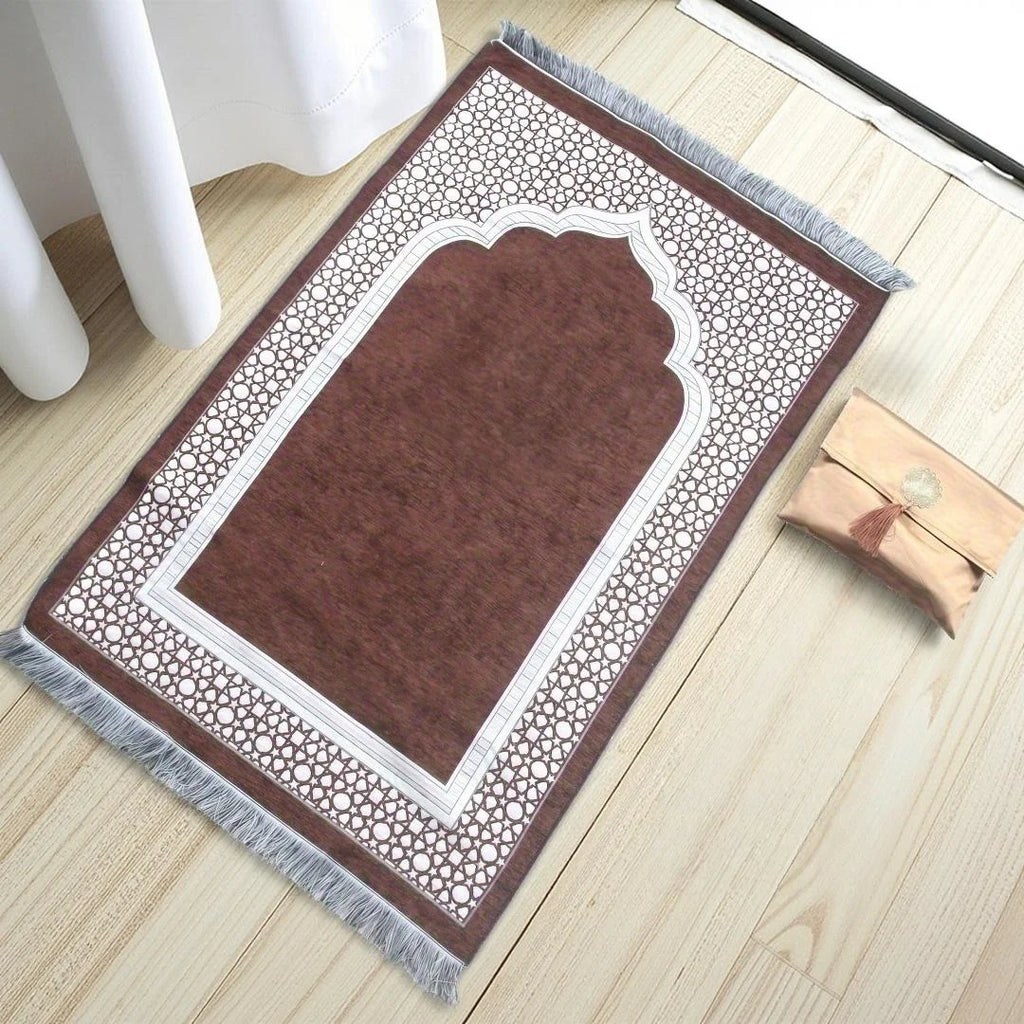 Muslim Prayer Rug with Portable Bag Beads Muslim for Women Men Soft Mat Islam Gifts Set Turkish for Ramadan Eid Hajj Travel Mat