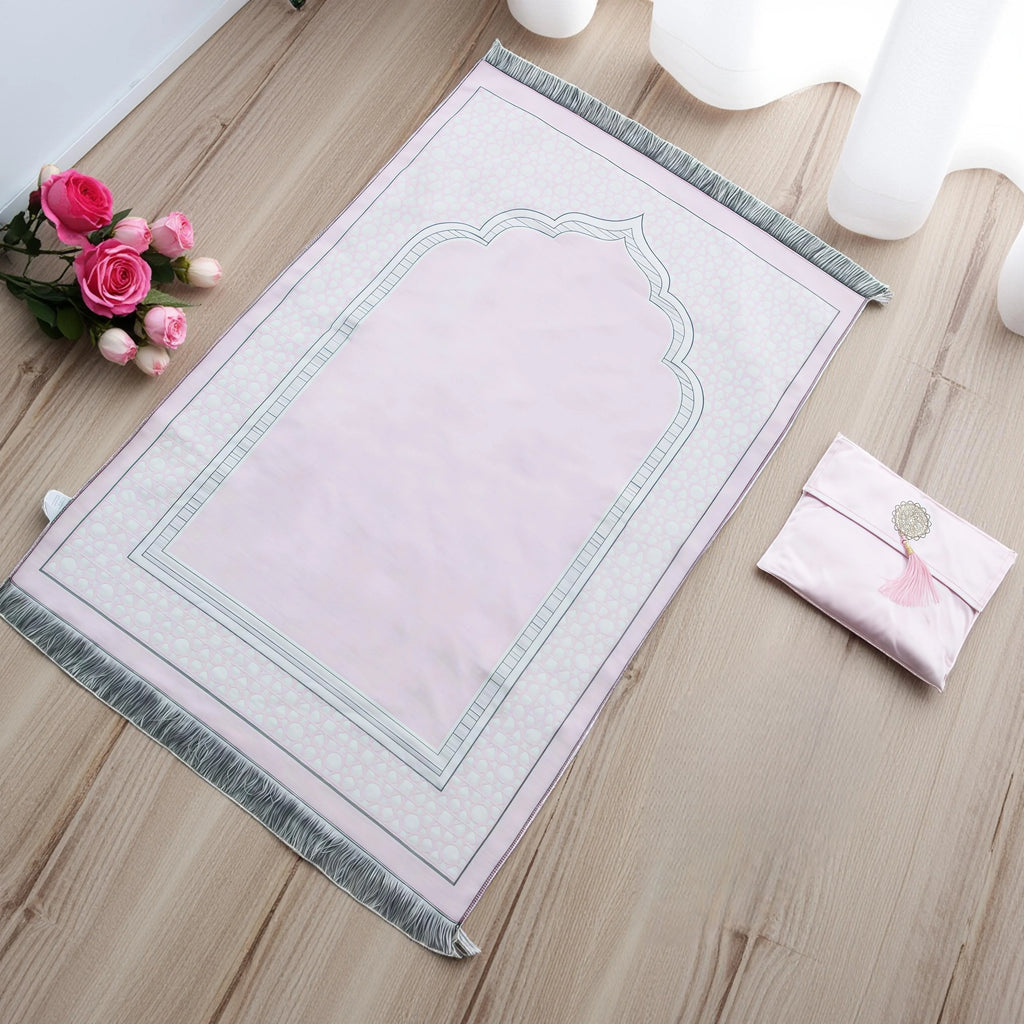 Muslim Prayer Rug with Portable Bag Beads Muslim for Women Men Soft Mat Islam Gifts Set Turkish for Ramadan Eid Hajj Travel Mat