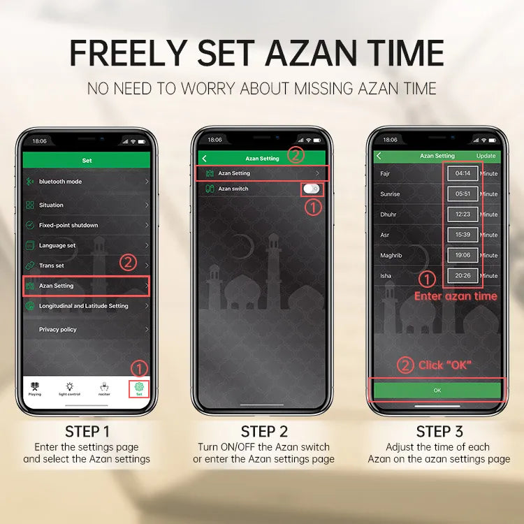 Quran Azan Clock Koran Islamic Muslim Bright Night Light Lamp Holy Bluetooth Speaker Wireless Portable Arab Ramadan Caixa De Som