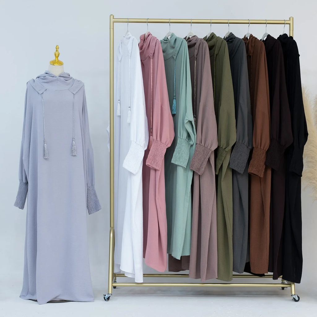 2024 Clothes for Muslim Women Fashion Summer Autumn Muslim Long Sleeve Solid Color Long Abaya Hijab Dress Kaftan Abaya Dubai