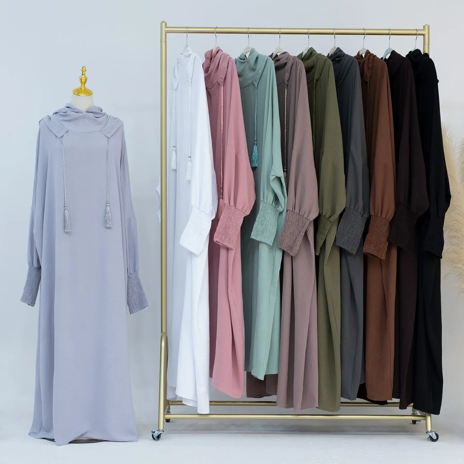 2024 Clothes for Muslim Women Fashion Summer Autumn Muslim Long Sleeve Solid Color Long Abaya Hijab Dress Kaftan Abaya Dubai