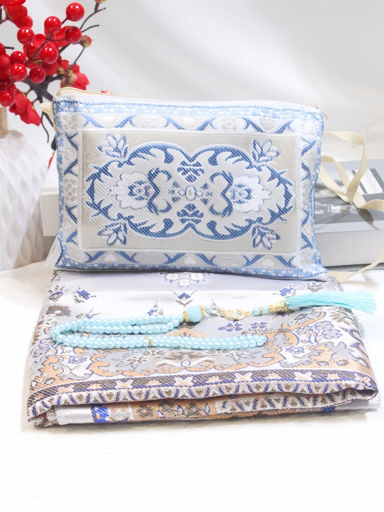 Muslim Prayer Rug With Prayer Beads and Portable Bag Muslim Gift Islamic  Soft Mat Gifts Set Turkish Carpet For Ramadan Eid Hajj