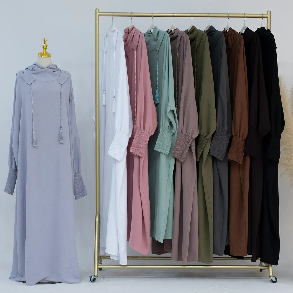 2024 Clothes for Muslim Women Fashion Summer Autumn Muslim Long Sleeve Solid Color Long Abaya Hijab Dress Kaftan Abaya Dubai