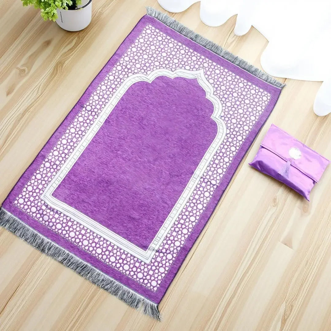 Muslim Prayer Rug with Portable Bag Beads Muslim for Women Men Soft Mat Islam Gifts Set Turkish for Ramadan Eid Hajj Travel Mat