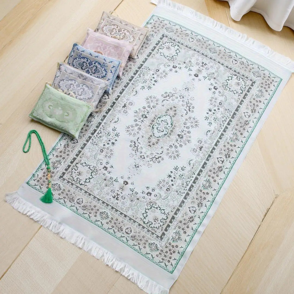 Muslim Prayer Rug With Prayer Beads and Portable Bag Muslim Gift Islamic  Soft Mat Gifts Set Turkish Carpet For Ramadan Eid Hajj
