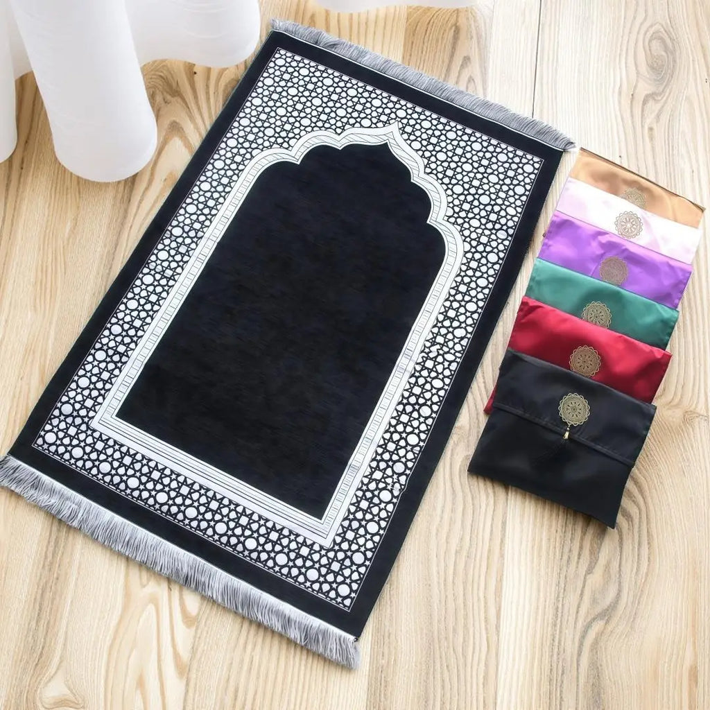 Muslim Prayer Rug with Portable Bag Beads Muslim for Women Men Soft Mat Islam Gifts Set Turkish for Ramadan Eid Hajj Travel Mat