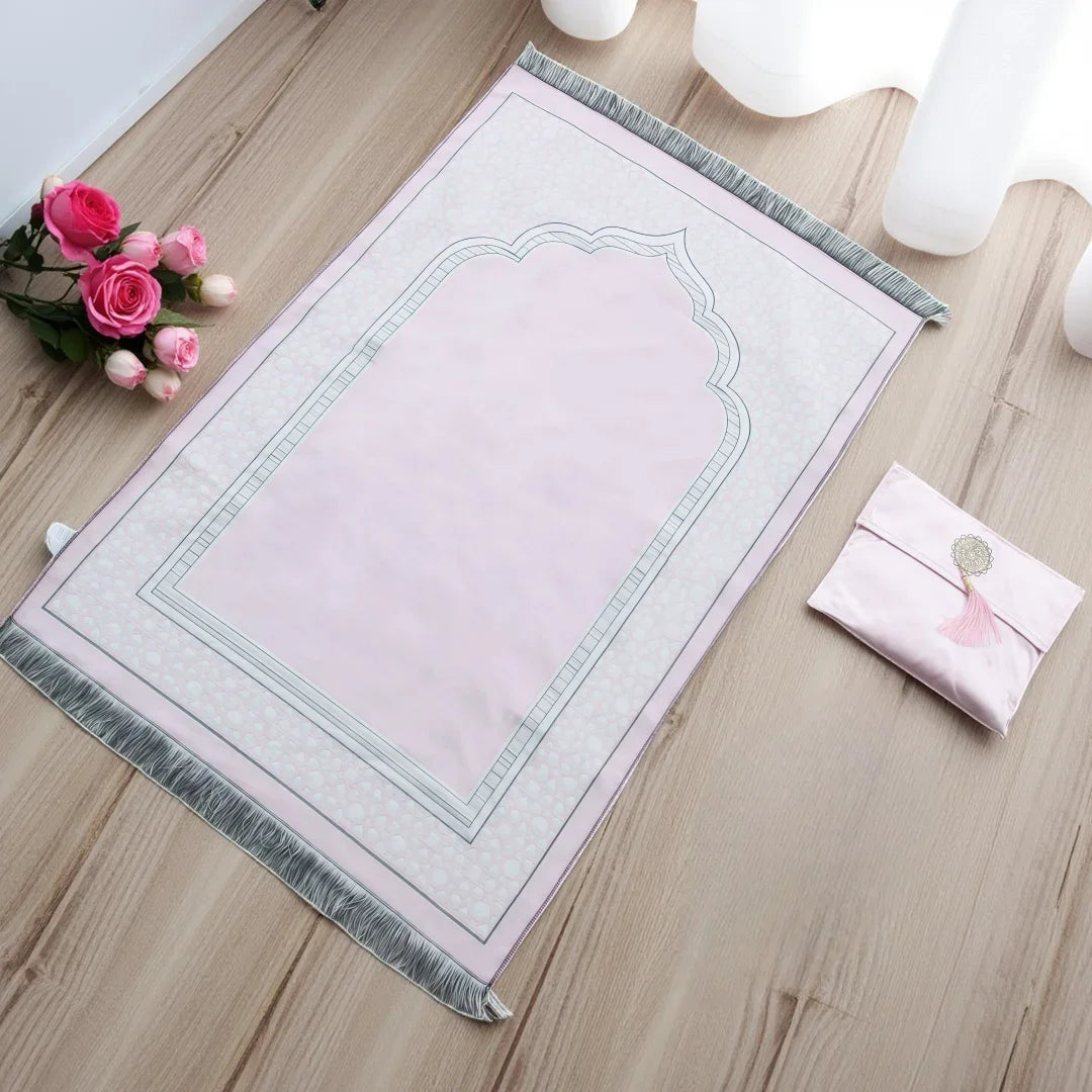 Muslim Prayer Rug with Portable Bag Beads Muslim for Women Men Soft Mat Islam Gifts Set Turkish for Ramadan Eid Hajj Travel Mat