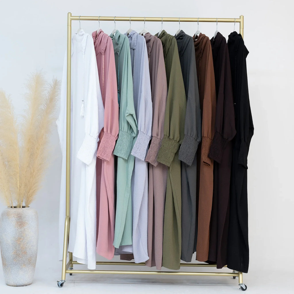 2024 Clothes for Muslim Women Fashion Summer Autumn Muslim Long Sleeve Solid Color Long Abaya Hijab Dress Kaftan Abaya Dubai