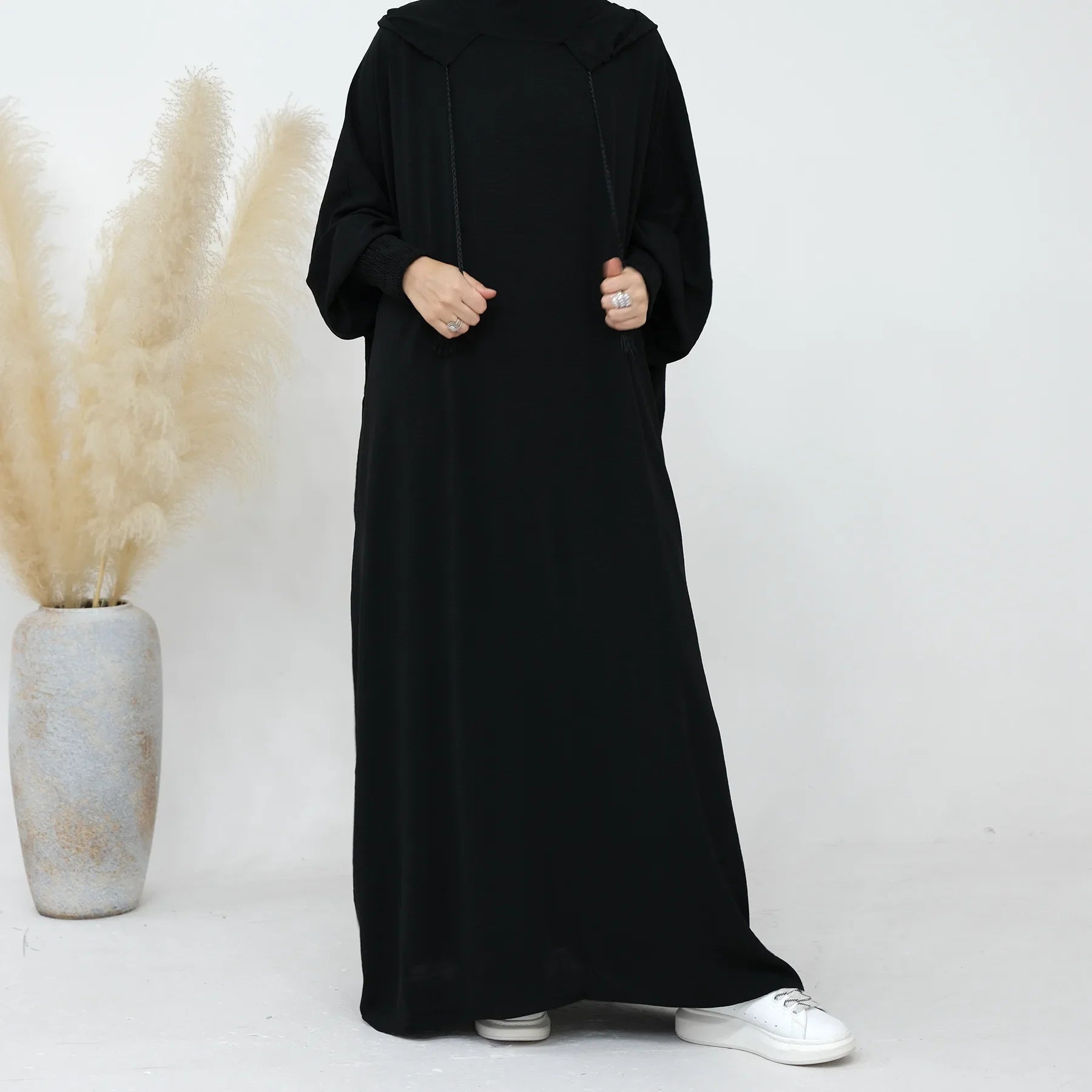 2024 Clothes for Muslim Women Fashion Summer Autumn Muslim Long Sleeve Solid Color Long Abaya Hijab Dress Kaftan Abaya Dubai