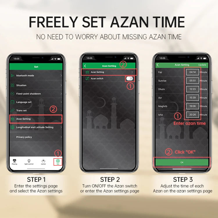 Quran Azan Clock Koran Islamic Muslim Bright Night Light Lamp Holy Bluetooth Speaker Wireless Portable Arab Ramadan Caixa De Som